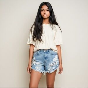 American Eagle High Rise Festival Distressed Jean Shorts